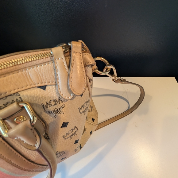 MCM Cream and Pink Satchel with Monogram Print - Picture 8 of 12